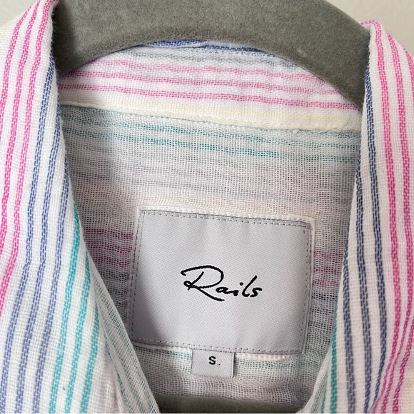 Rails Ellis Rainbow Iris Stripe Button Down Long Sleeve Collared Shirt White - Picture 6 of 9